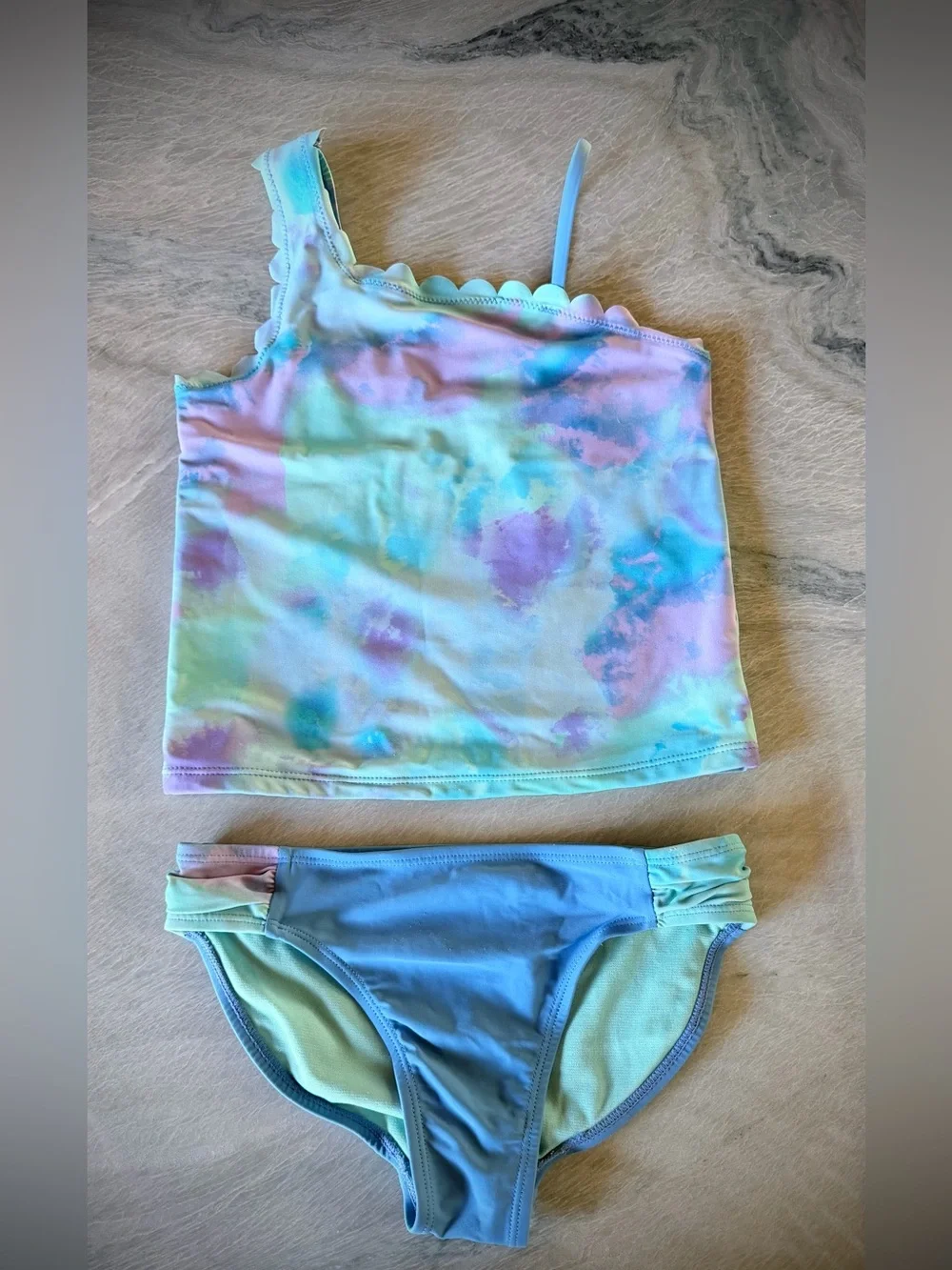 WONDER NATION | M 7/8 | Girls Seafoam Lavender Tankini Bikini Top + Bottom Set